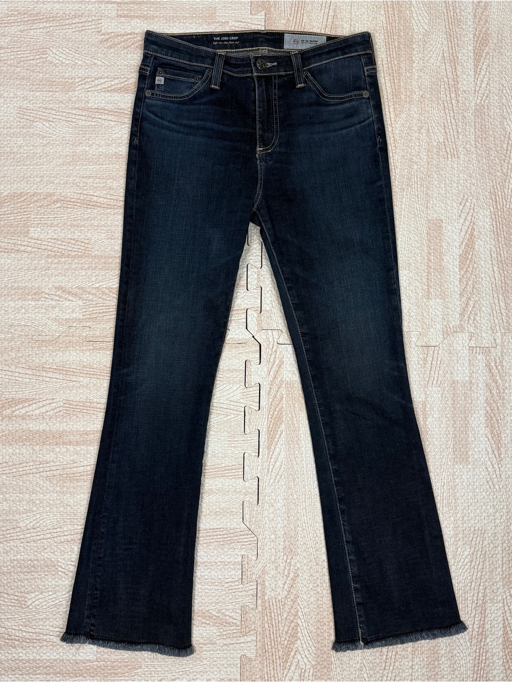 AG Jeans Jodi High Rise Slim Crop Flare Raw Hem Stretch Jeans Women’s Sz 25 Blue